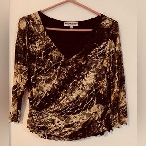 Andrea Lieu Brown and Cream Blouse M